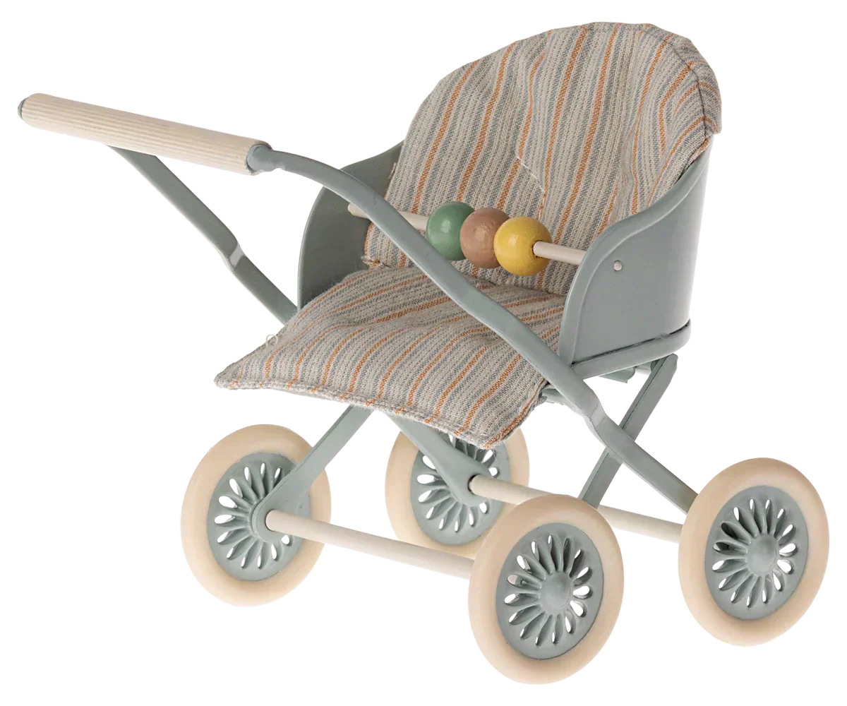 Maileg Stroller, Baby Mice- Blue
