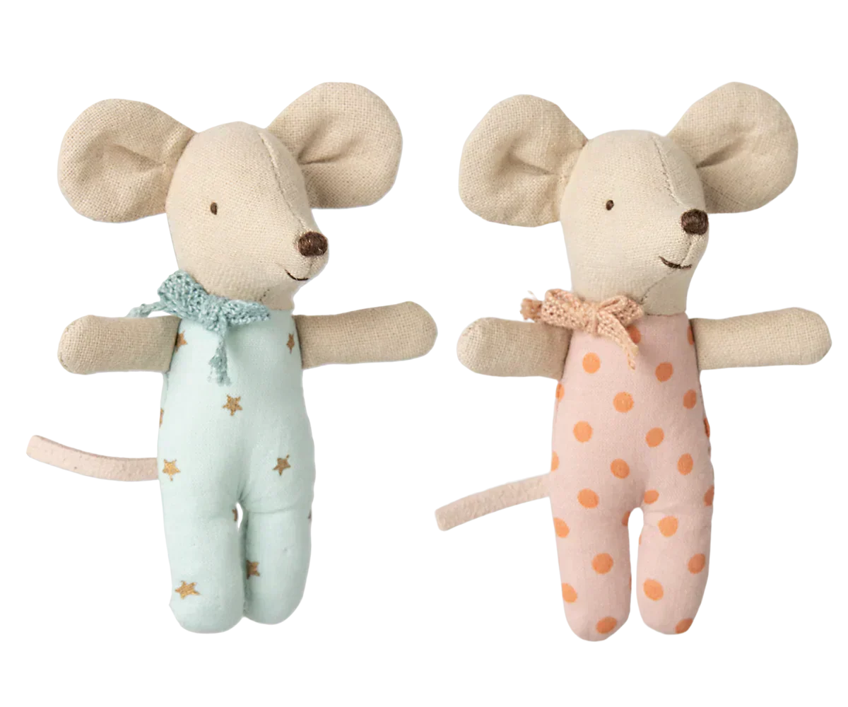 Maileg Twins, Baby Mice in Matchbox Stars/Dots