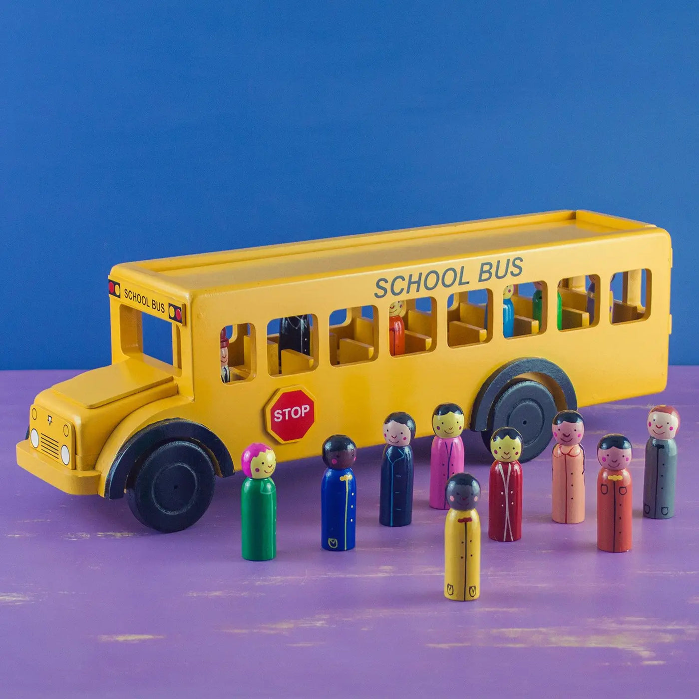 Mr Ellie Pooh Wooden School Bus with Children