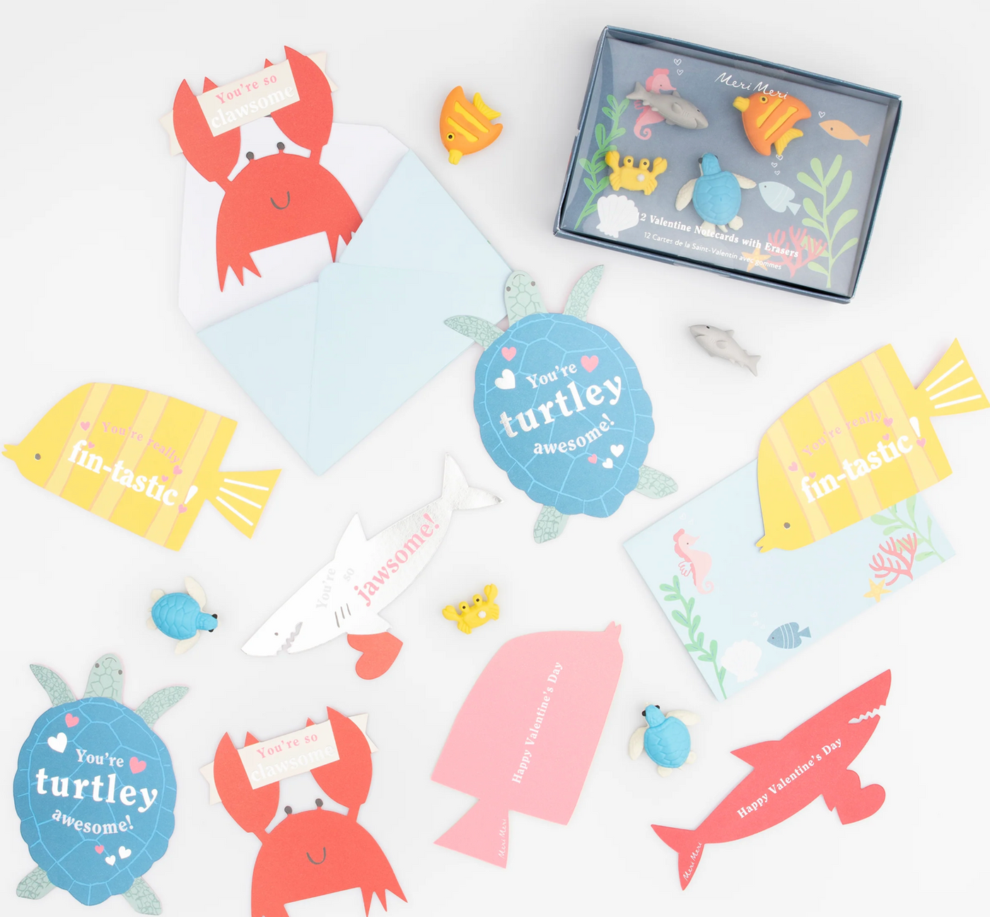Meri Meri Under The Sea Kids Valentine's Cards & Erasers Set