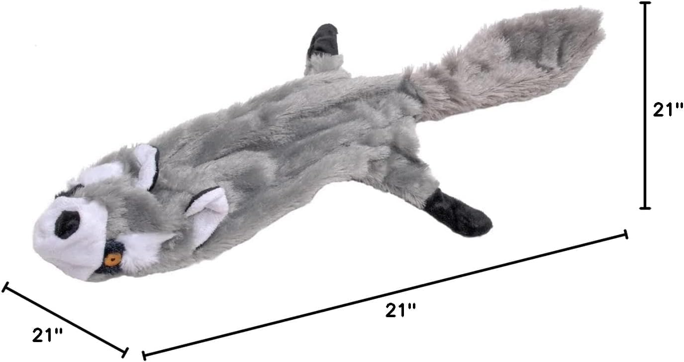 21" Squeaky Dog Toy Plush Raccoon No Stuffing Chew Toy