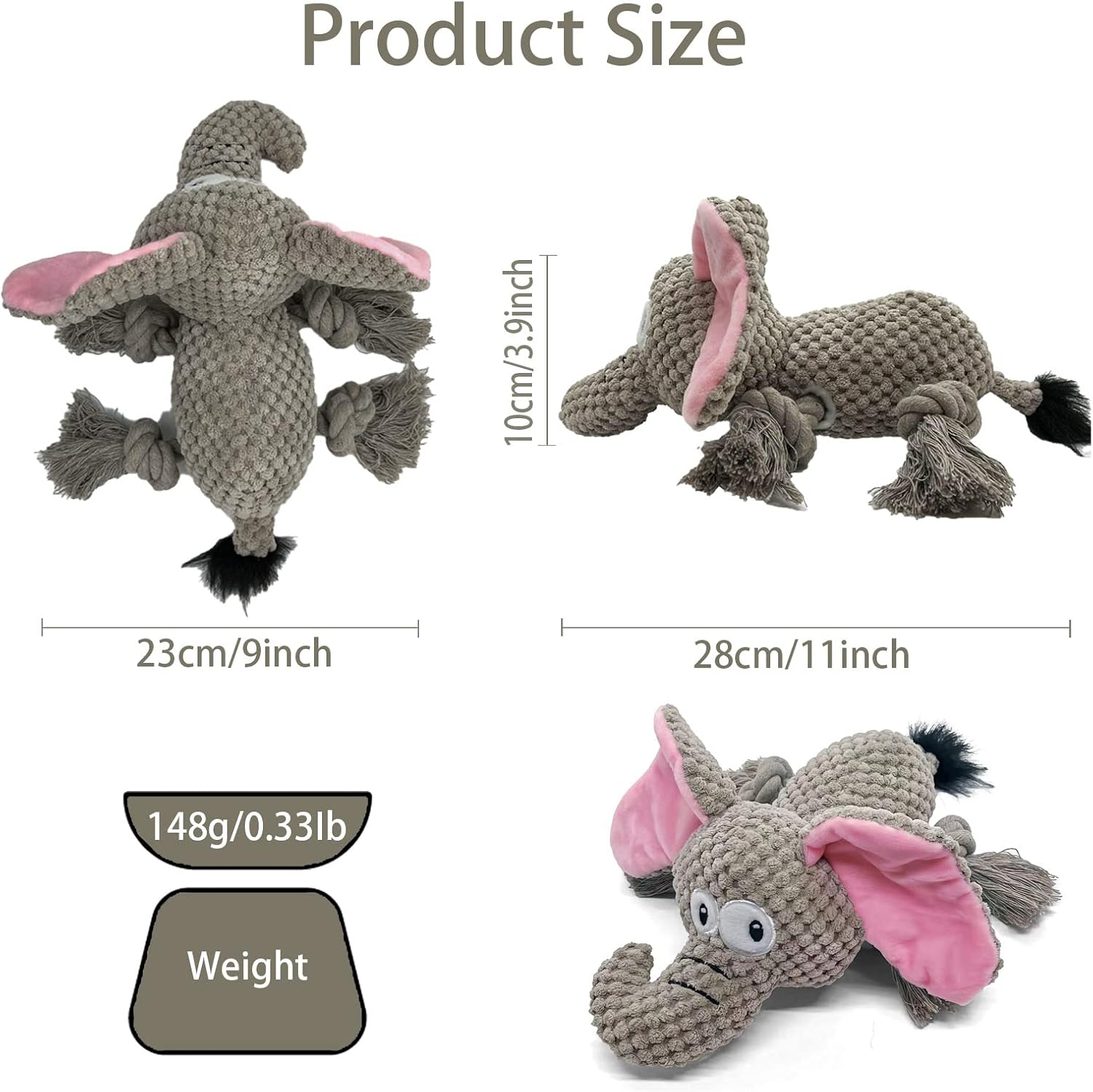 Elephant Squeaky Dog Toy Durable Plush Chew Toy for Dogs