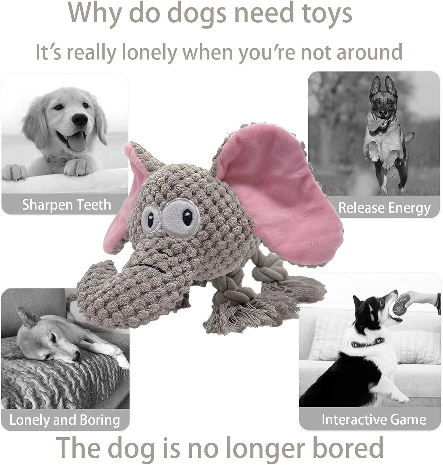 Elephant Squeaky Dog Toy Durable Plush Chew Toy for Dogs