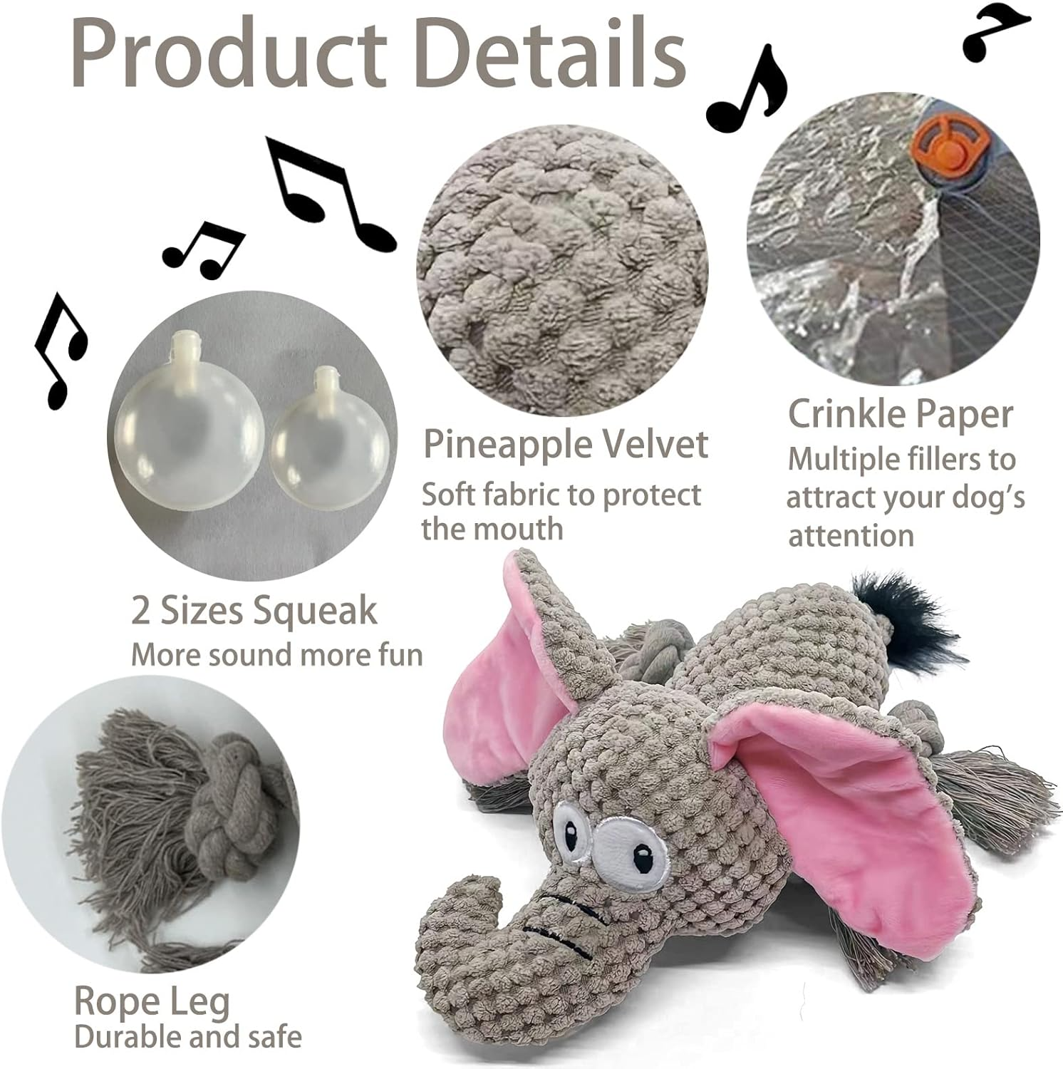 Elephant Squeaky Dog Toy Durable Plush Chew Toy for Dogs
