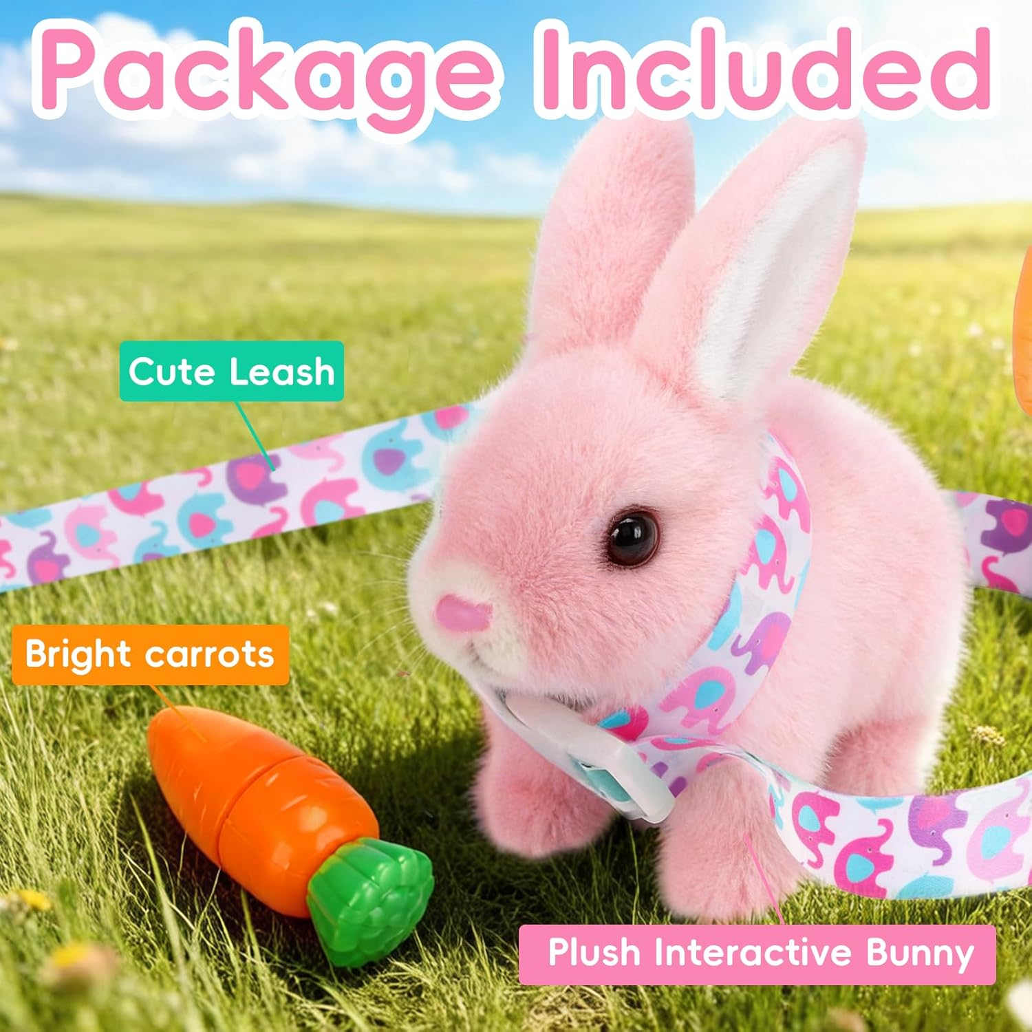 Pink Interactive Bunny Plush Toy with Sounds & Walking Motion