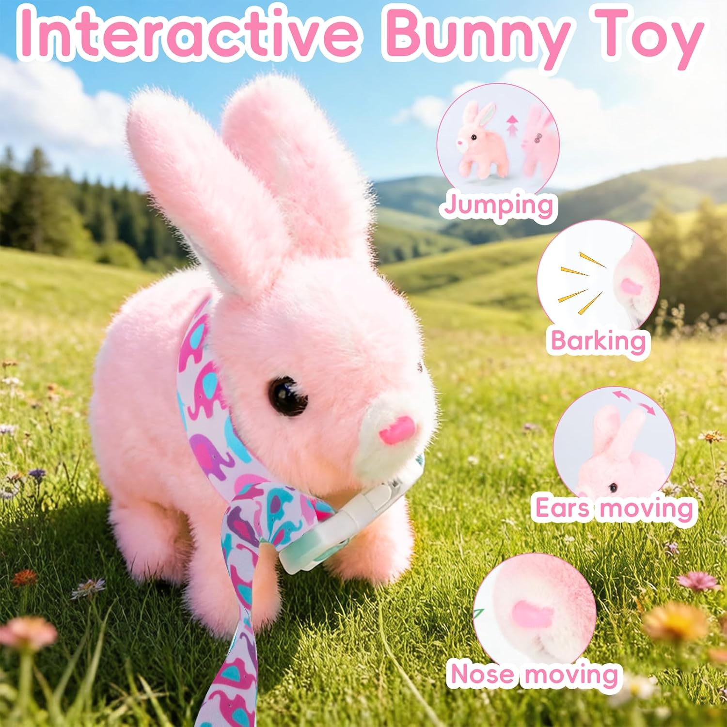Pink Interactive Bunny Plush Toy with Sounds & Walking Motion