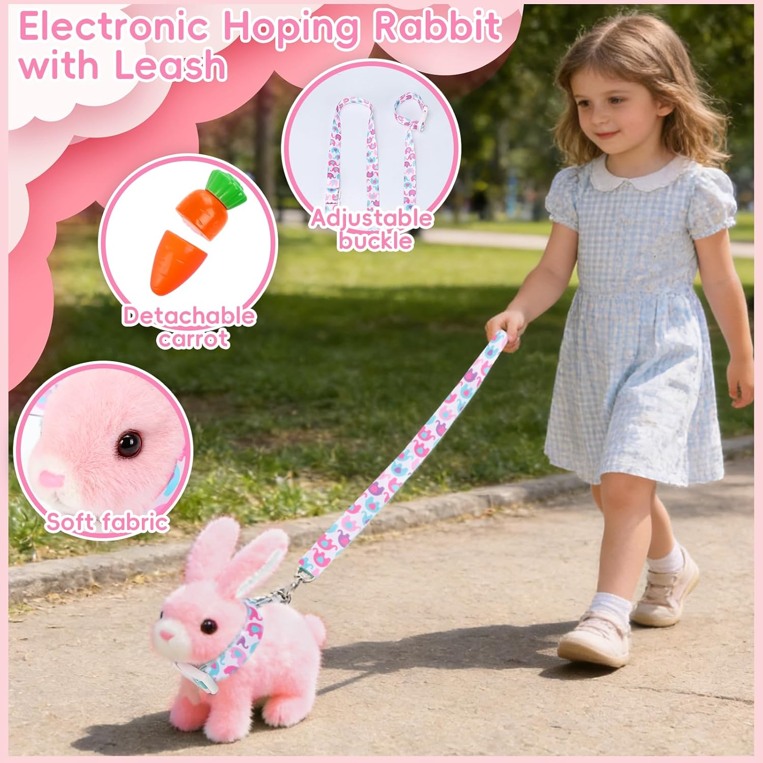 Pink Interactive Bunny Plush Toy with Sounds & Walking Motion